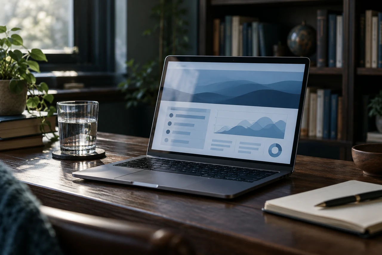 Illustrative laptop workspace for accessing health information.